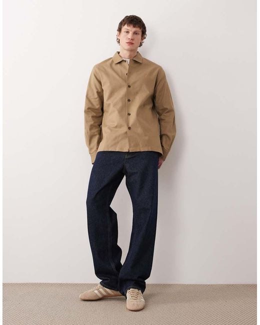 Farah Natural Callier Button Through Logo Overshirt for men