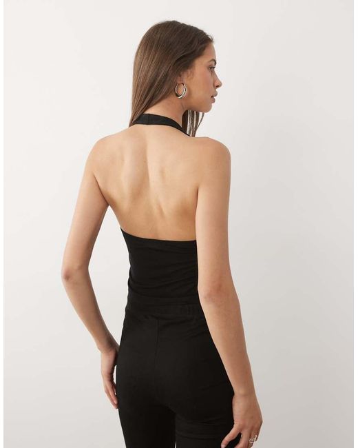 New Look Black Stud Trim Halter Top