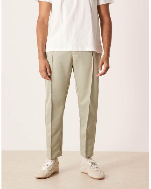 ASOS Nette Cropped Broek Met Rechte Pijpen En Platgestikt Detail in het Natural voor heren