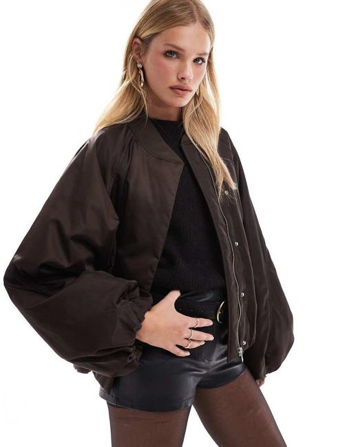 & Other Stories Black Zip Front Bomber Jacket With Volume Sleeves