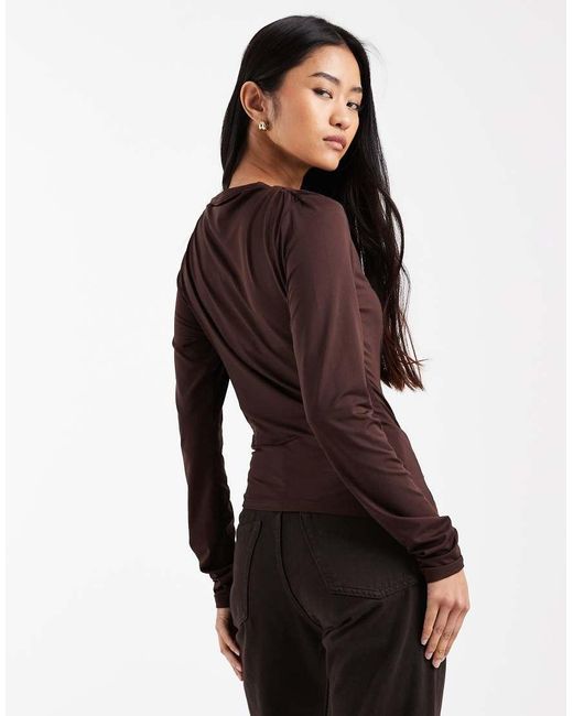 ASOS Purple Drape Slash Neck Long Sleeve Top