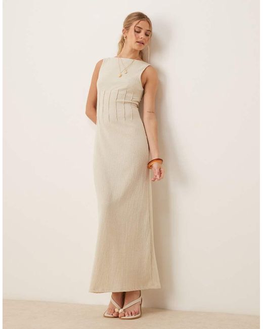 ASOS Natural Textured Sleeveless Slash Neck Corset Detail Midi Dress