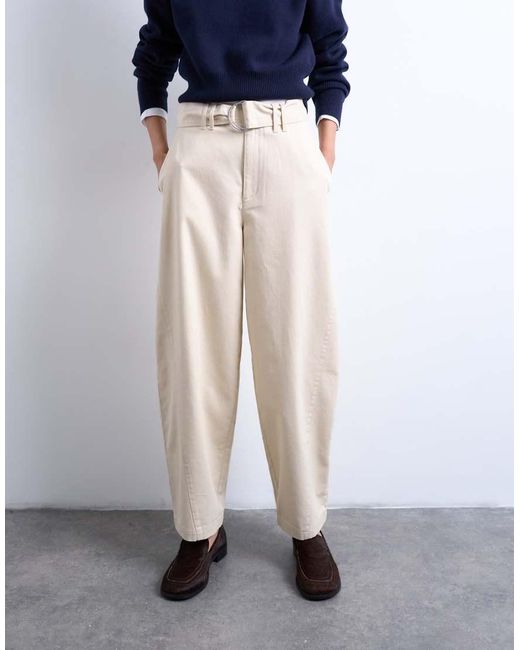 Pantaloni A Vita Alta Colore Con Cintura di TOPSHOP in Blue