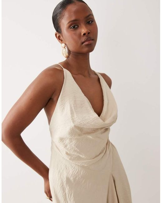 ASOS Natural Deep Cowl Asymmetric Open Back Maxi Dress