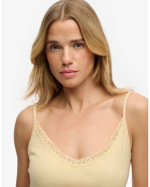 Superdry White Athletic Essentials V Neck Pointelle Cami Top