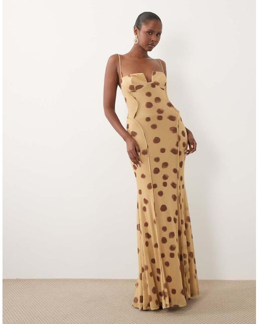ASOS Natural Mesh Exposed Seam Sculpted Cupped Maxi Dress