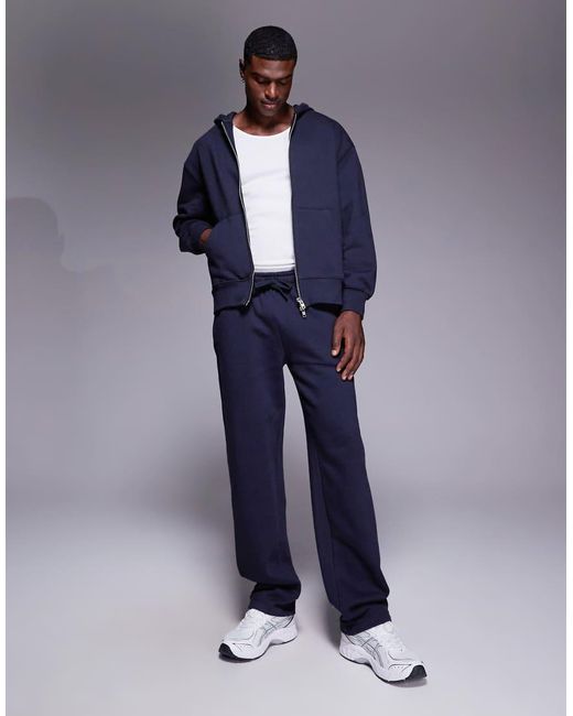 ASOS Blue Premium Heavyweight Straight Leg Trackies for men