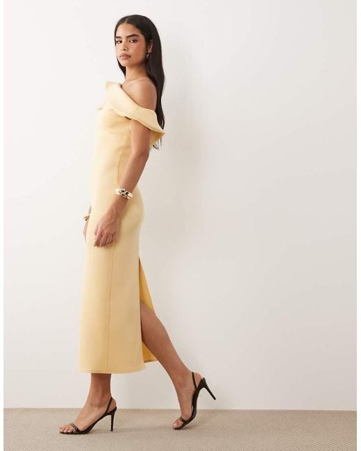 ASOS Natural Twist Off The Shoulder Midi Dress