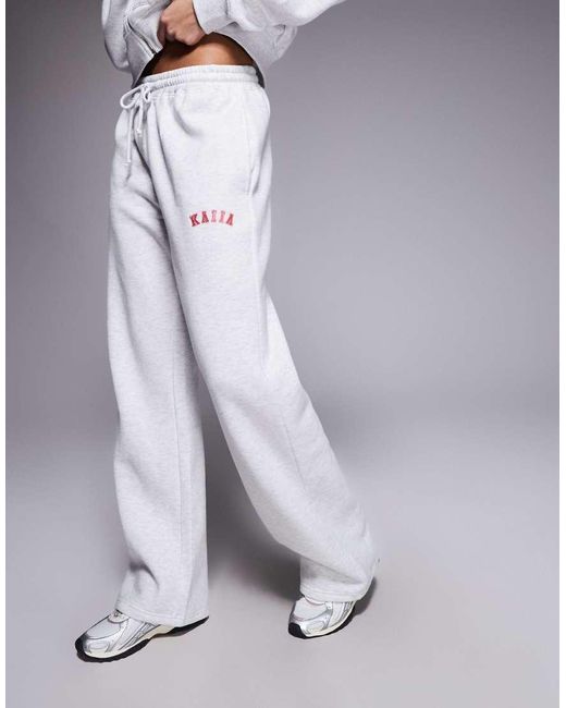 Kaiia Gray Cotton Rich Embroidered Logo Wide Leg joggers Co-ord