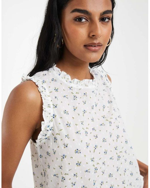 Vero Moda White Dobby Texture Ruffle Trim Sleeveless Top