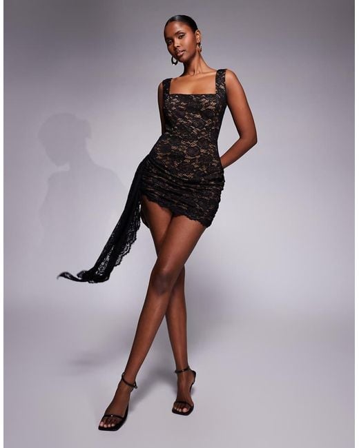 The Dolls House Brown Cindy Lace Square Neck Mini Dress