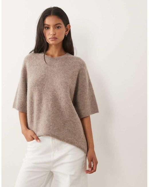ARKET Natural Alpaca And Wool Blend Short Sleeve Jumper