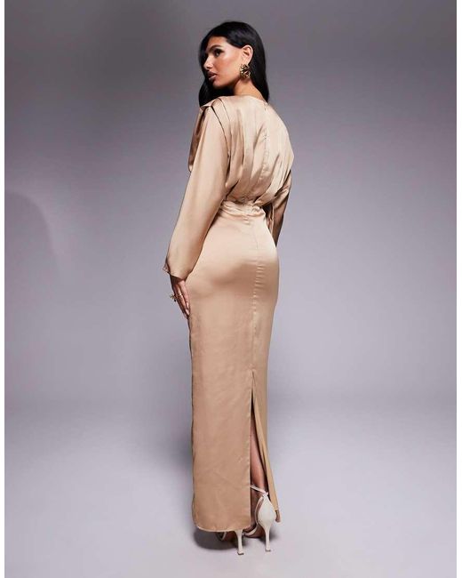 TFNC London Gray Satin Kimono Sleeve Maxi Dress