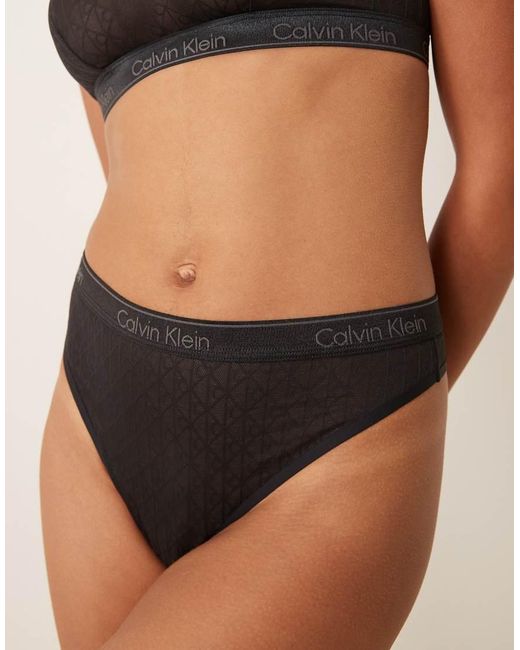 Calvin Klein Black Icon Cotton Modal Monogram Mesh Thong