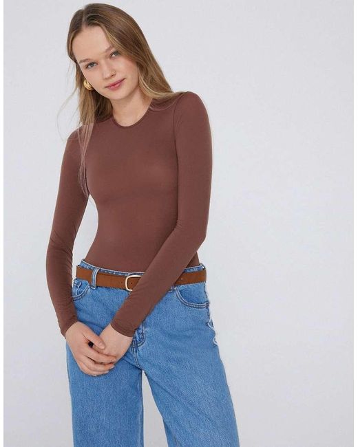 Tezenis Brown Long-Sleeved Lightweight Microfibre Body