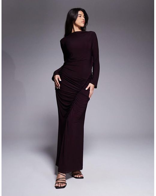 DASKA Blue Slinky Frill Seam Detail Ruched Maxi Dress