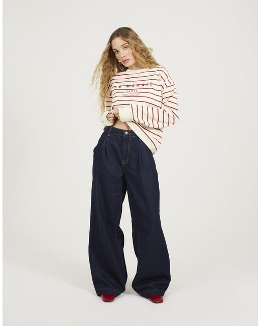 Brave Soul Natural Stripe Embroidered Crew Neck Sweatshirt