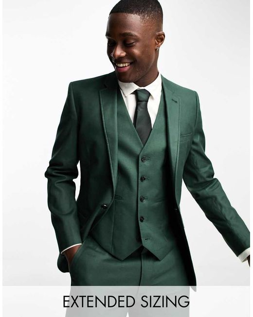 ASOS Green Super Skinny Linen Mix Suit Jacket for men