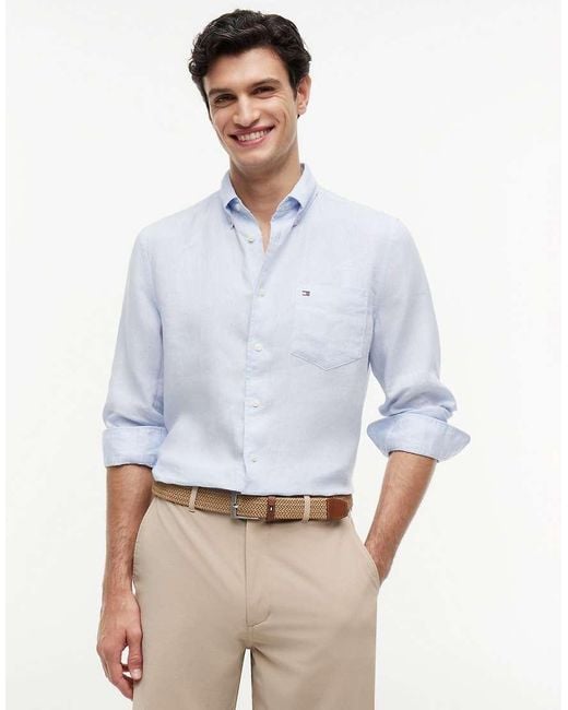 Tommy Hilfiger White Regular Fit Washed Pure Linen Shirt for men