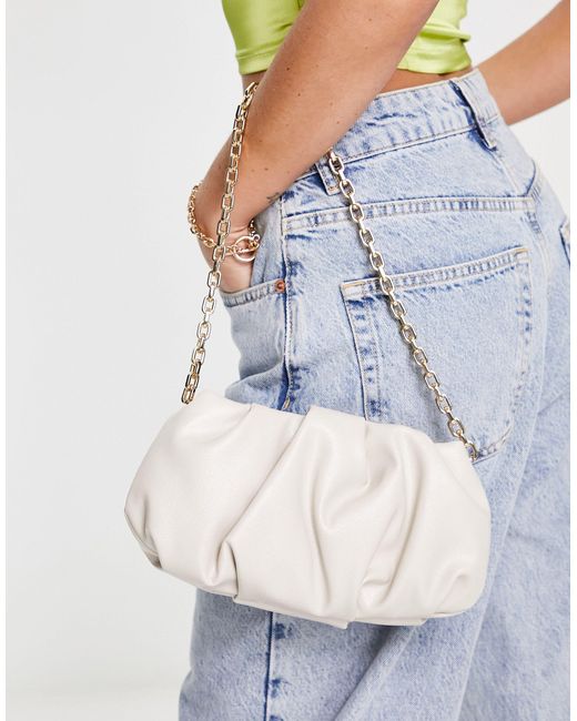 ASOS Ruched Shoulder Bag With Chain Strap in White Lyst Canada