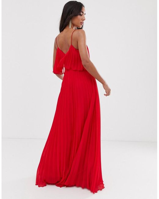 red pleated maxi dress