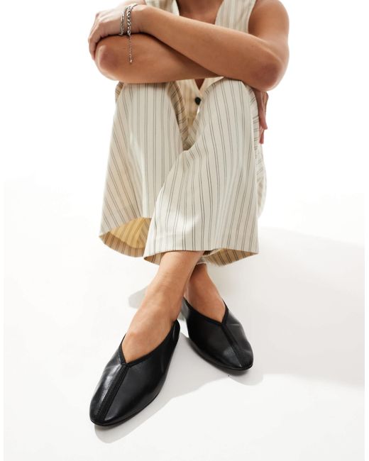 & Other Stories Natural Leather Pointed Ballet Flats With Front Seam Detail