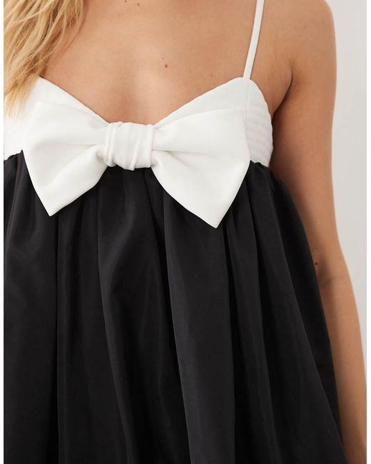 ASOS Black Bow Front Contrast Bubble Hem Mini Dress