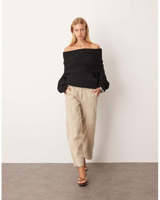 ARRANGE Natural Chunky Rib Knitted Off Shoulder Jumper