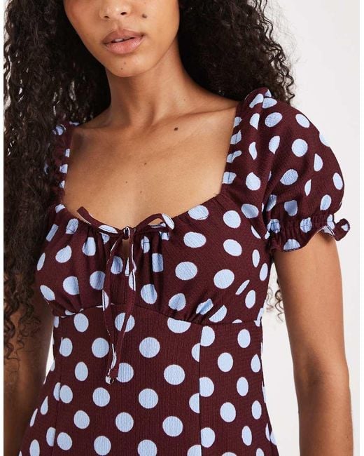 New Look Red Polka Dot Crinkle Milkmaid Mini Dress