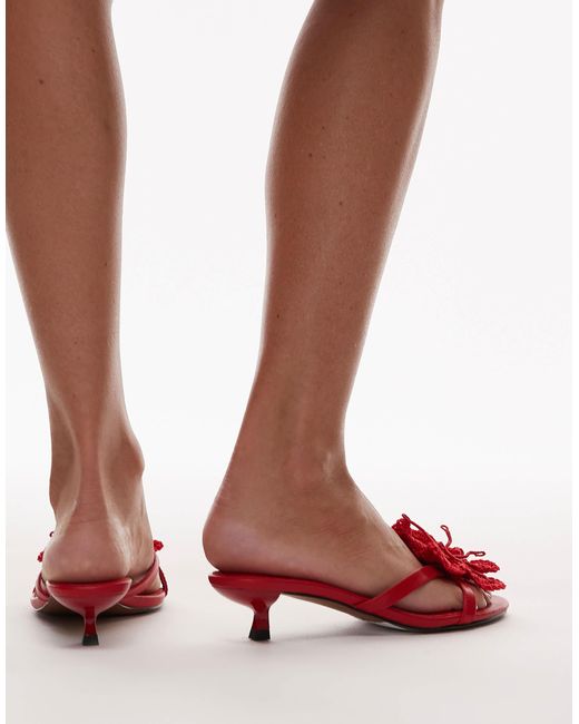Ish - sandales à petit talon avec détail fleur en maille TOPSHOP en coloris Red