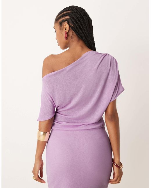 ASOS Pink Mix & Match Mesh Semi Sheer Ruched Off Shoulder Top