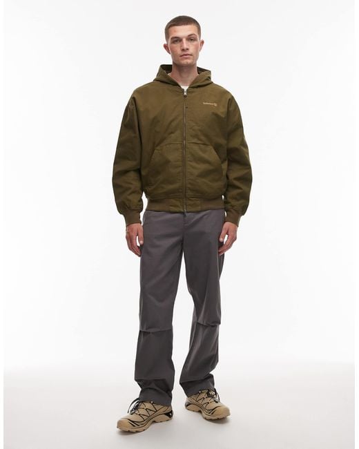 Timberland Green Washed Heavy Canvas Hooded Bomber Jacket for men