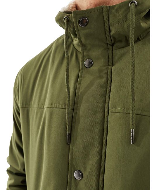 Only & Sons Green Parka With Borg Lined Hood for men