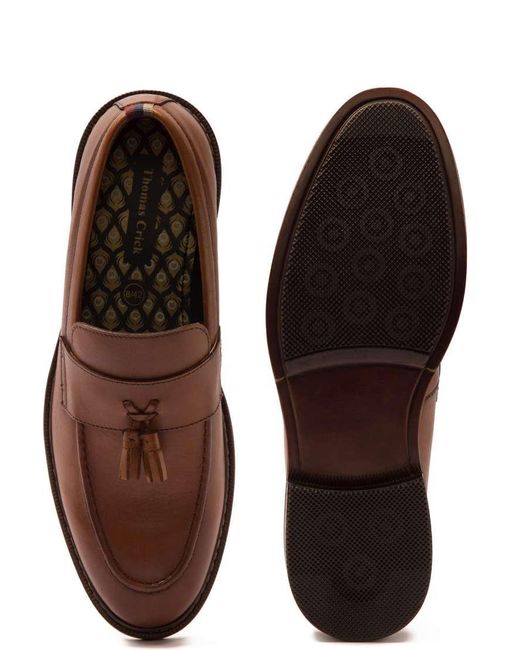 Thomas Crick Brown 'Clinton' Leather Tassel Formal Loafer Shoes for men