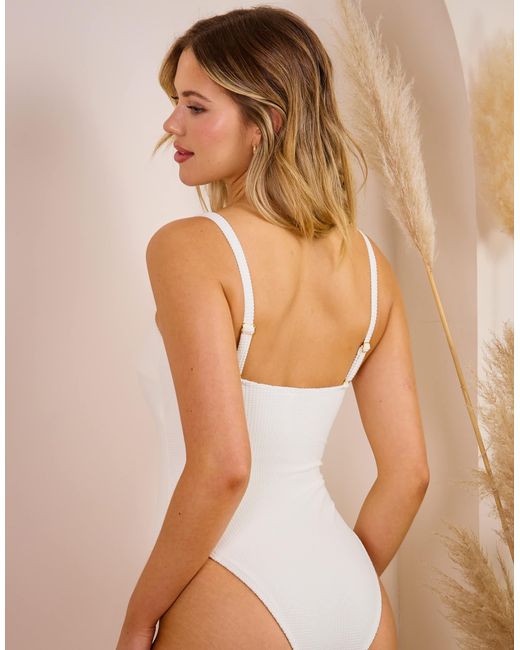 Wolf & Whistle Brown X Maia Andrews Ring Front Crinkle Swimsuit