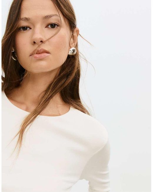 Stradivarius White Long Sleeve Basic T-shirt
