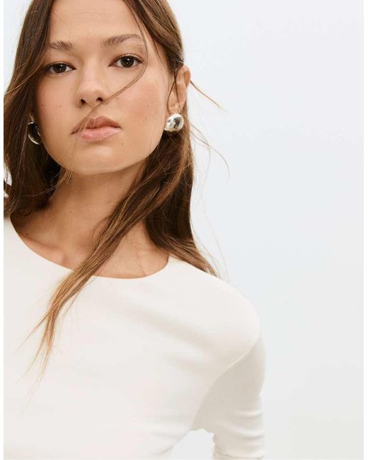 Stradivarius White Long Sleeve Basic T-shirt