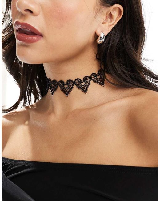 ASOS Black Choker Necklace With Heart Lace Design