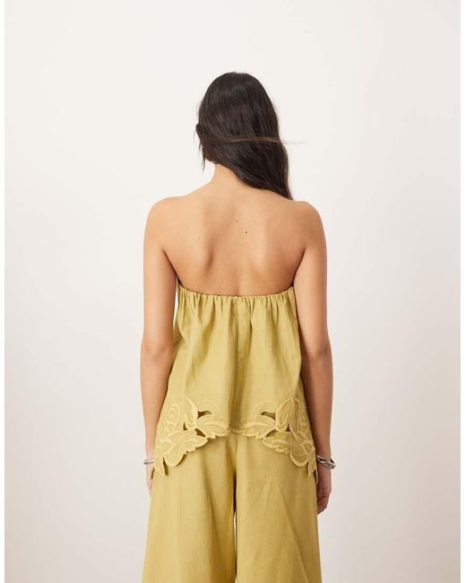 ARRANGE Yellow Cotton Embroidered Floral Cutwork Longline Bandeau Top Co-ord