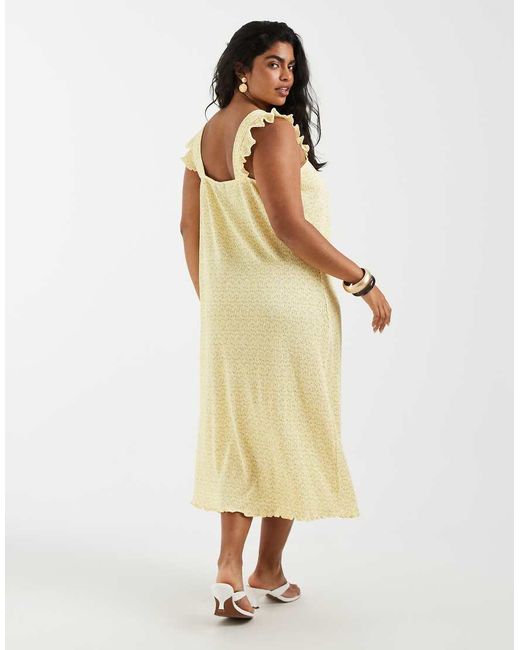 Pieces Plus Metallic Pieces Curve Plisse Maxi Dress With Frill Sleeves