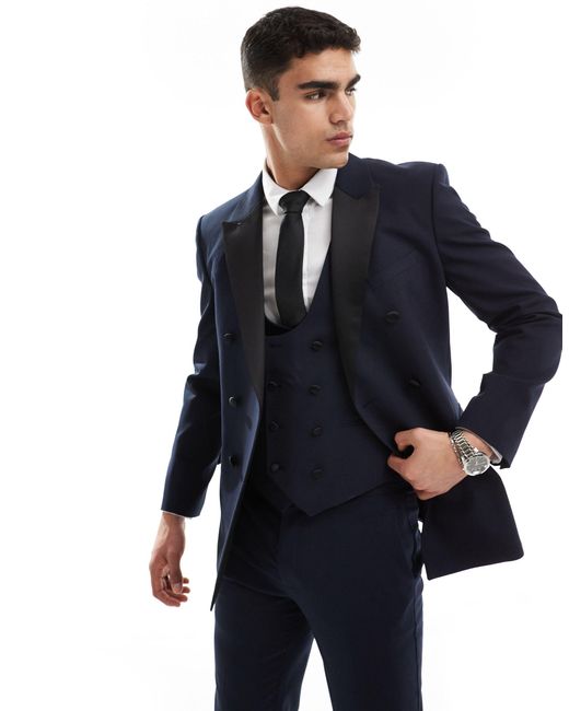 ASOS Blue Double Breasted Skinny Suit Jacket for men