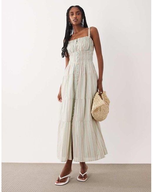 Abercrombie & Fitch Natural V Neck Button Through Maxi Dress