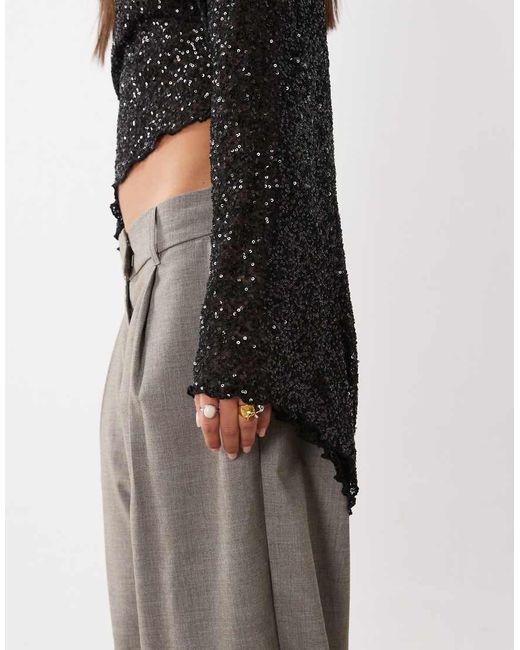 ASOS Brown Sequin Asymmetrical Draped Sleeve Top