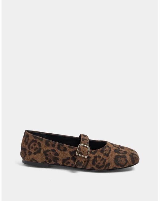 Yours Clothing Brown Wide Fit Leopard Mary Jane Flats