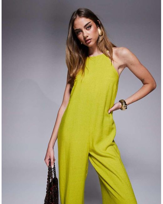 River Island Green Linen Jumpsuit