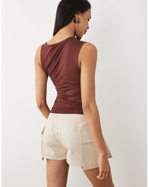 ASOS Brown Slinky Asymmetric Top