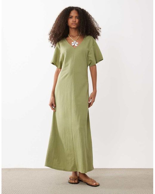 Jdy Green V-neck Short Sleeve Maxi Dress