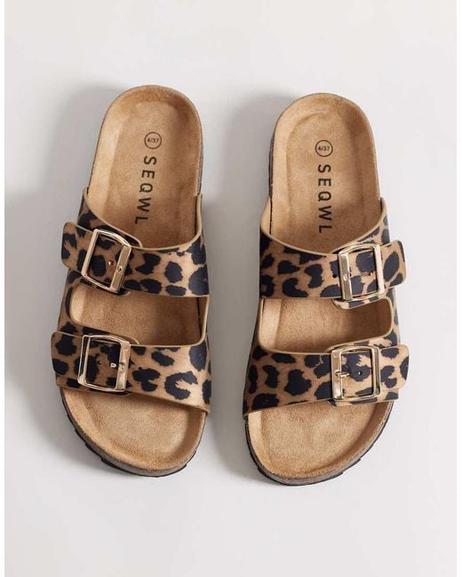 SEQWL Wide Fit Brown Seqwl Olsen Wide Fit Double Buckle Flat Sandals