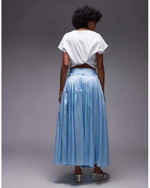 TOPSHOP Blue Crinkle Full Skirt With Sheen