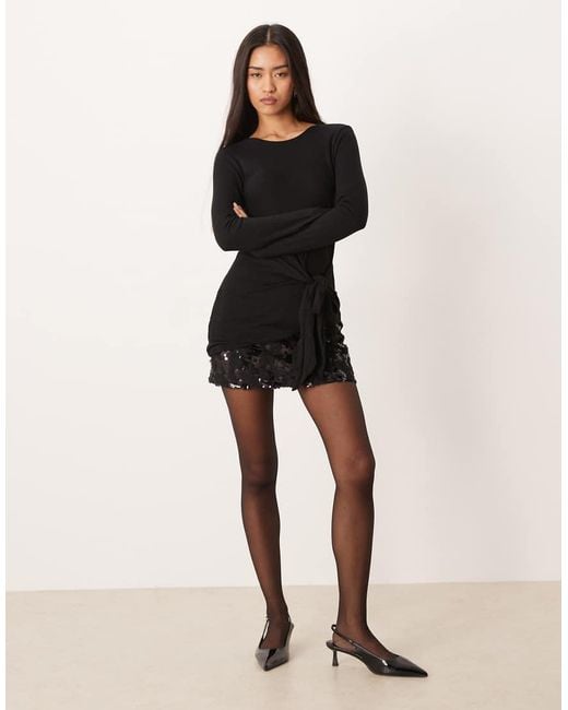 Gina Tricot Black Long Sleeve Asymmetric Tie Front Top